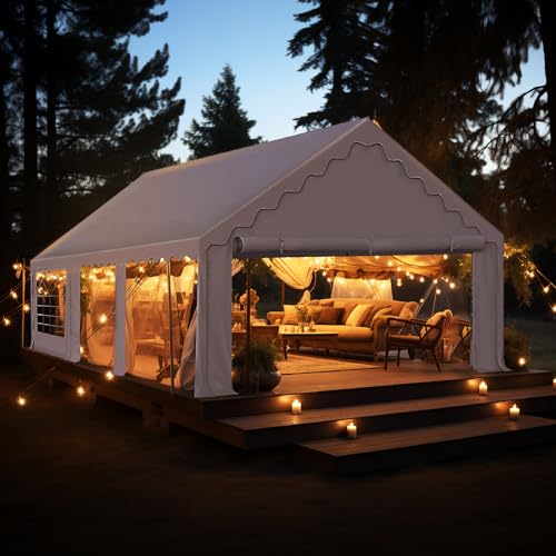 20'x16' Heavy Duty Canopy with Removable Sidewalls & 3 Storage Bags, White I6213