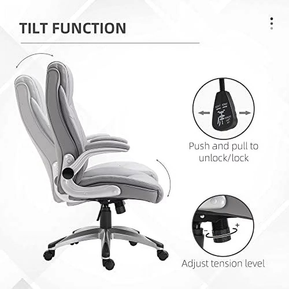 Grey Faux Leather Ergonomic Home Office Chair W7515