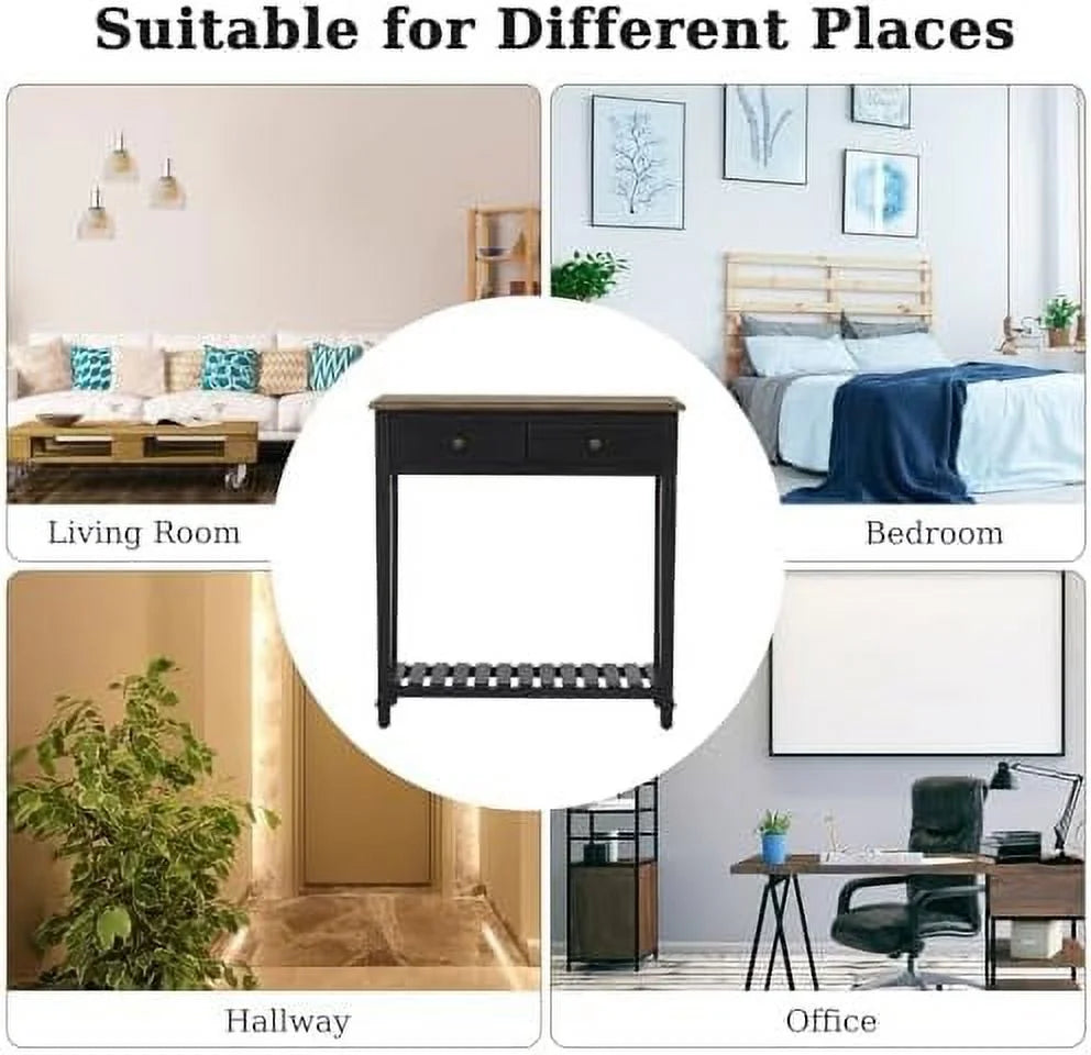 Black Narrow Console Table with Drawers Q810