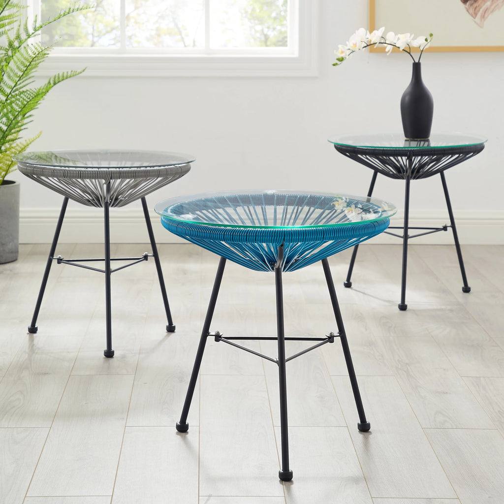 Woven Wicker Patio Side Table with Glass Top O33902