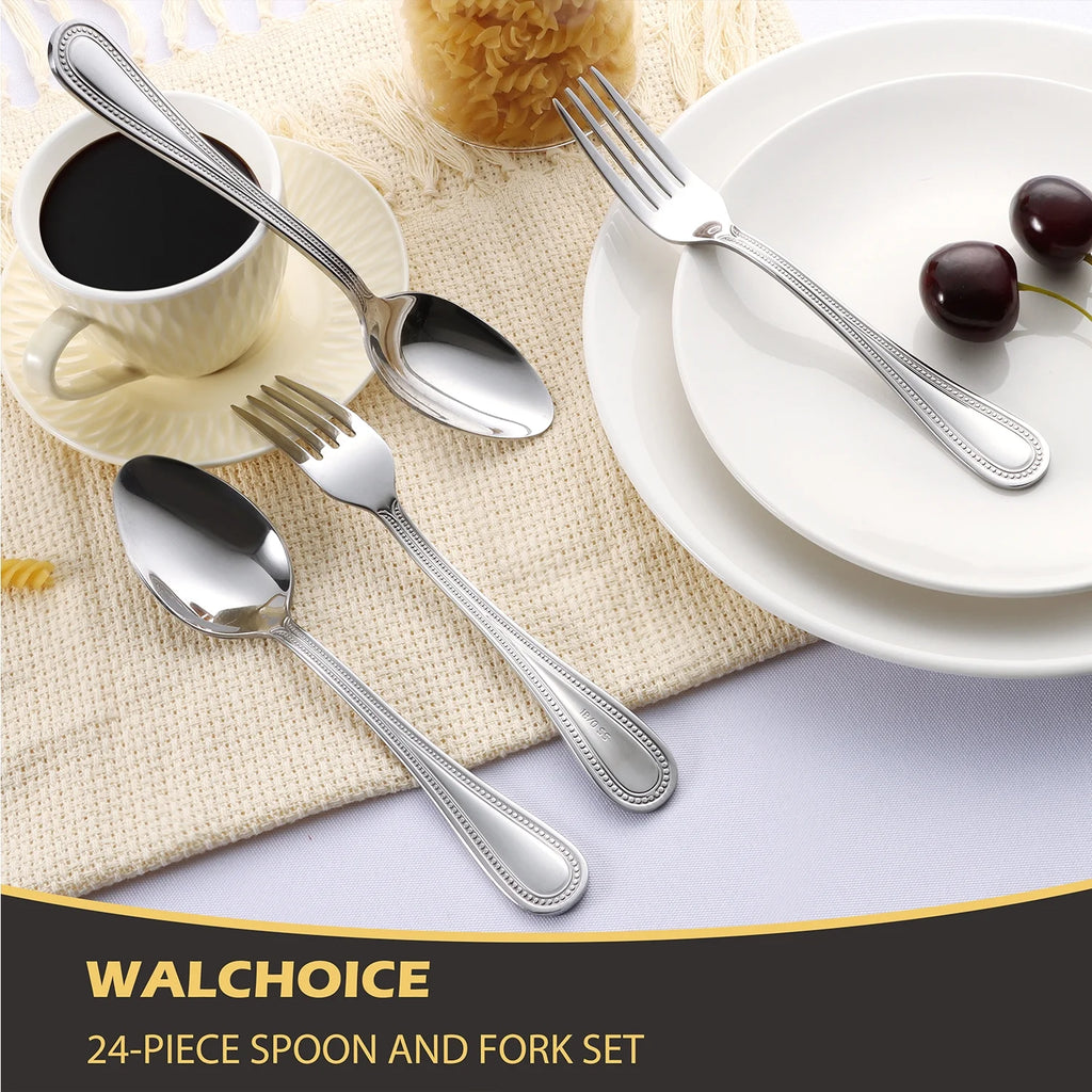 24-Piece Stainless Steel Fork and Spoon Set R99551