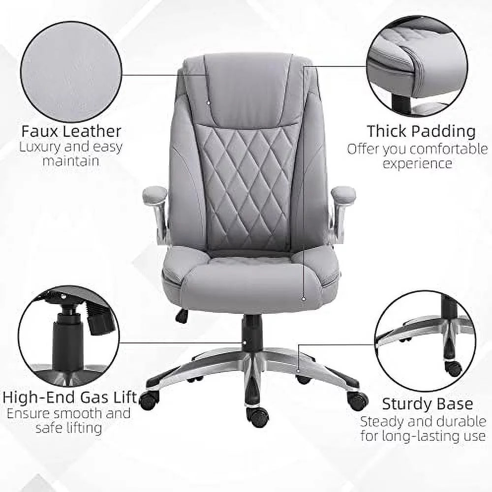 Grey Faux Leather Ergonomic Home Office Chair W7515
