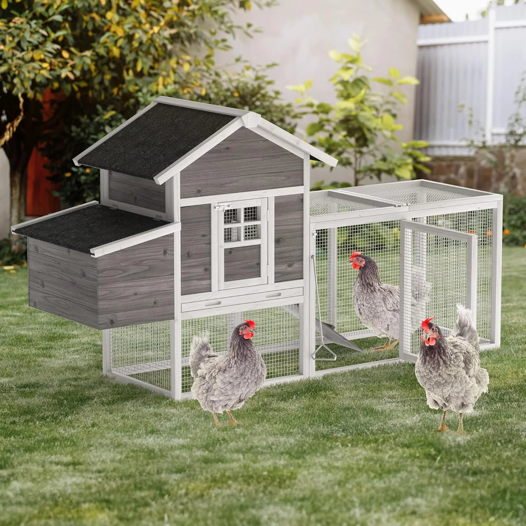 80" 2 Tier Wooden Chicken Coop with Pull Out Tray & Ramp X88543