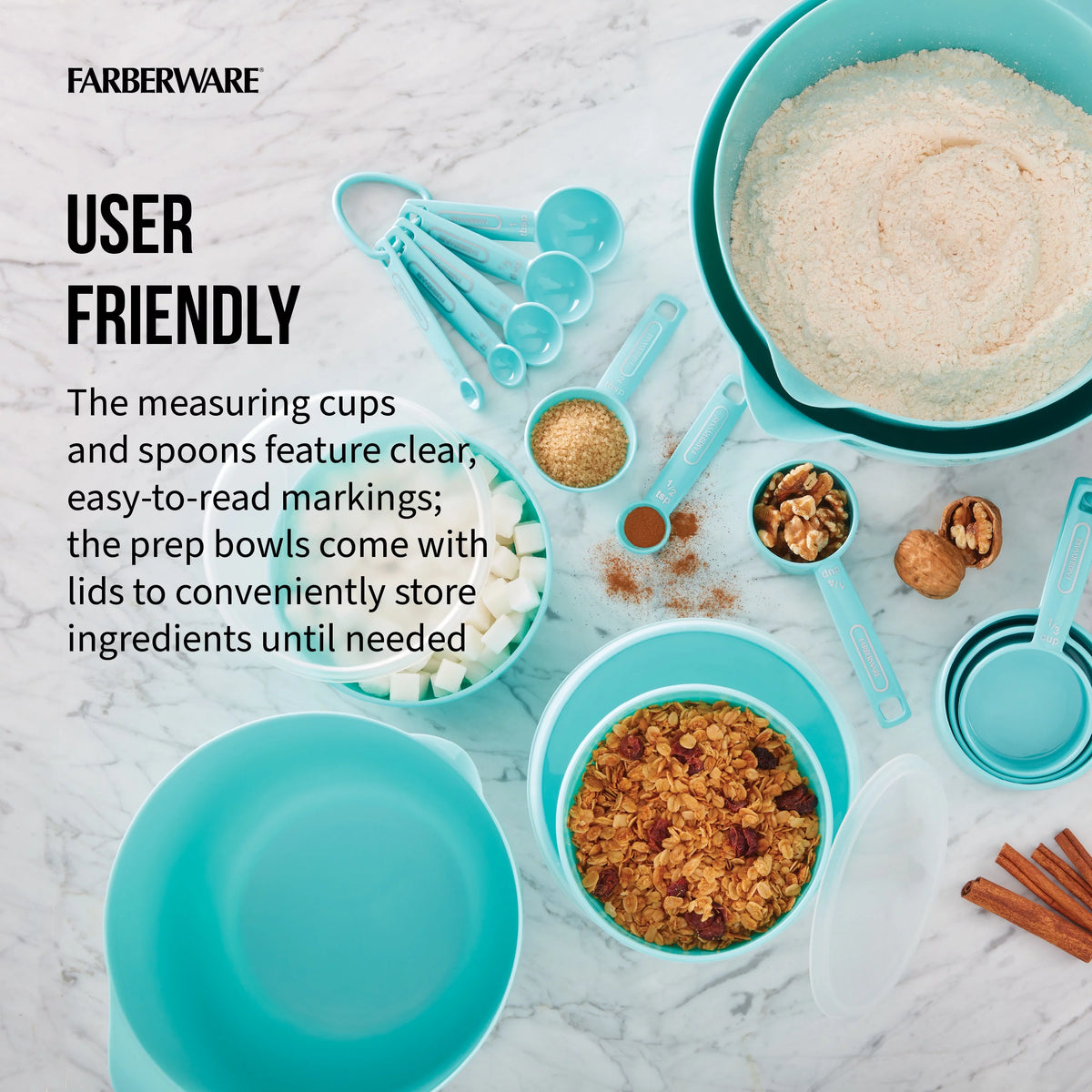 20-piece Plastic Mixing Bowl and Prep Set in Aqua F85770