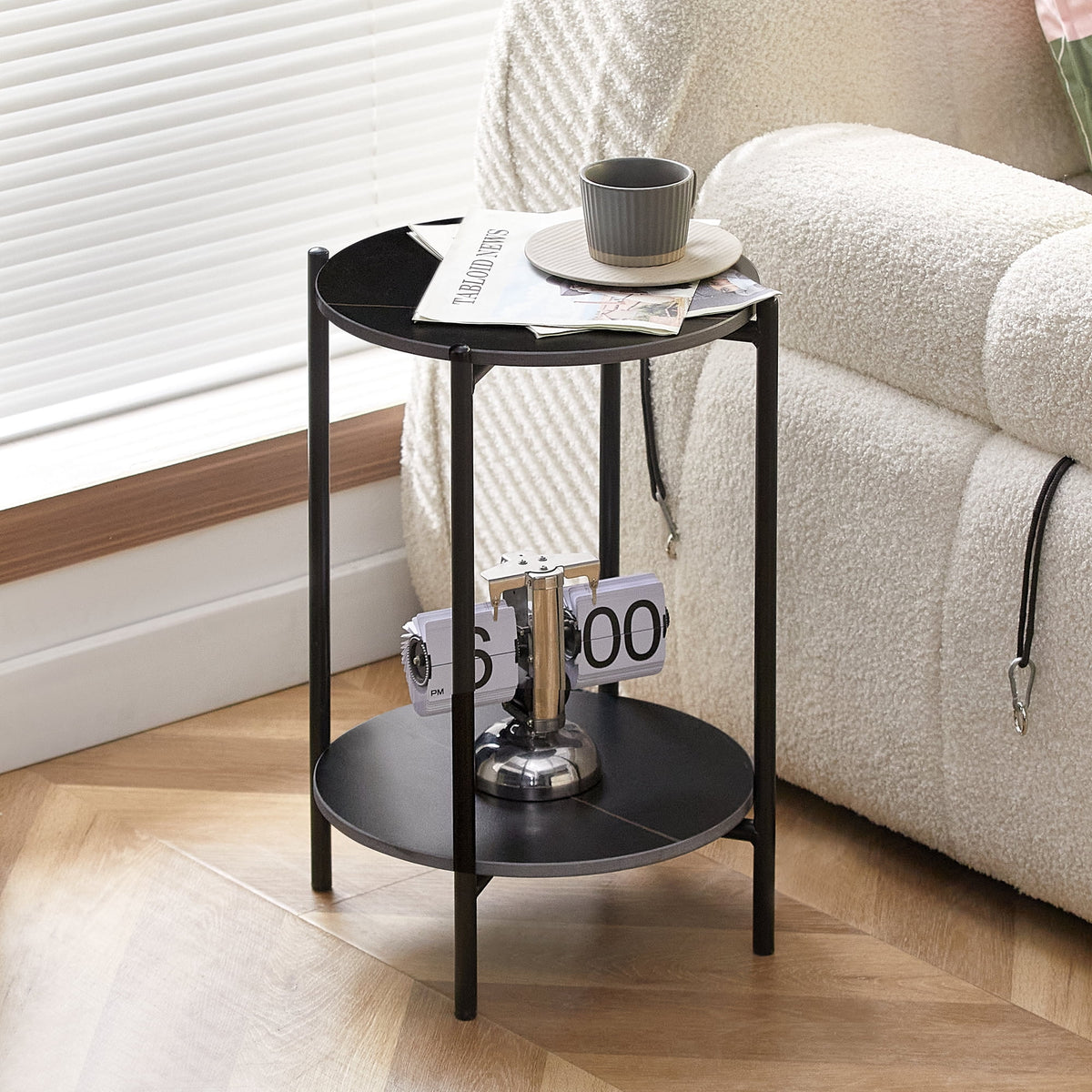 Round Marble End Table with Black Metal Frame L81254