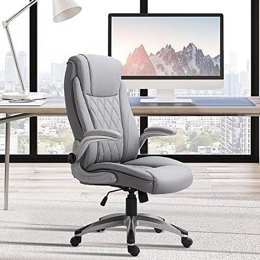 Grey Faux Leather Ergonomic Home Office Chair W7515