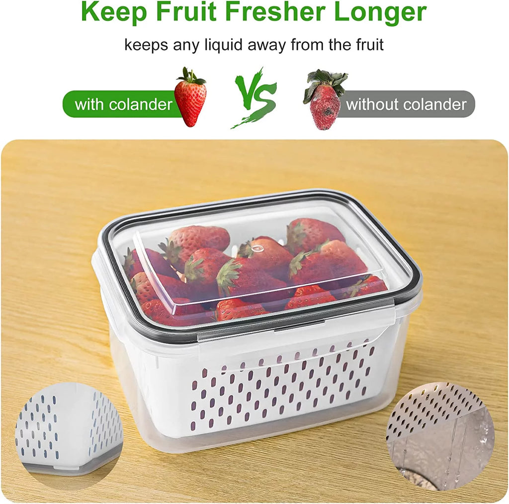 Set of 5 Large Plastic Fruit Containers with Lids and Colanders N99519
