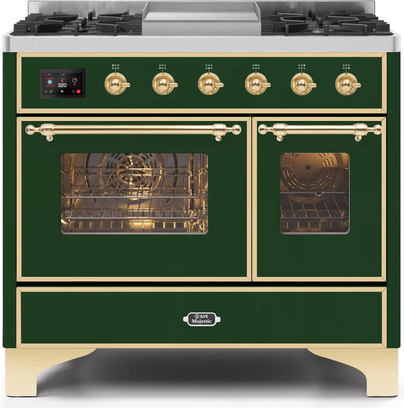 40 Dual Fuel Natural Gas Range Emerald Green Brass Trim C73732