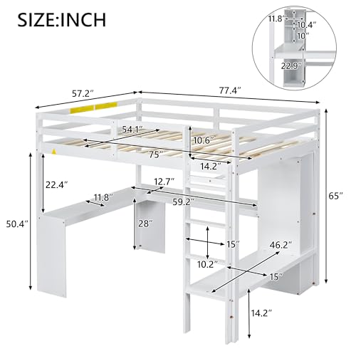 Grey Wood Full Size Loft Bed Frame with Desk, Wardrobe and Shelves Q49243