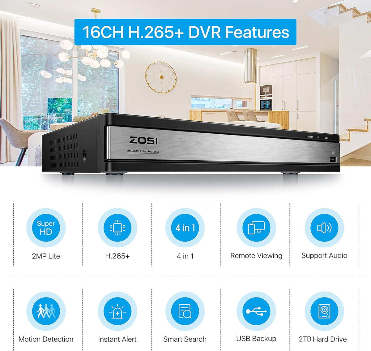 16 Channel 1080p Security Camera System with 2TB Hard Drive and 16 Dome Cameras T3689