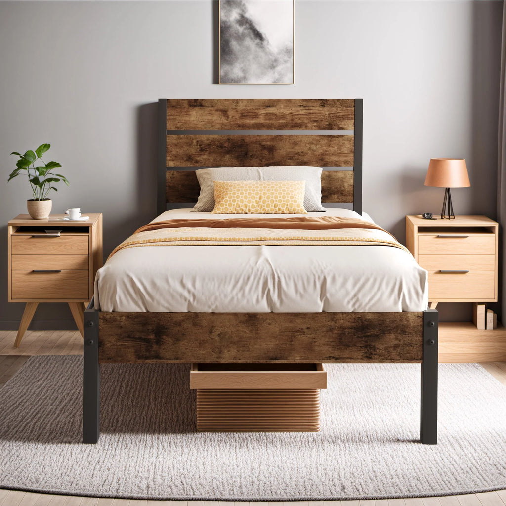Queen Bed Frame with Wood Headboard and Footboard U36833