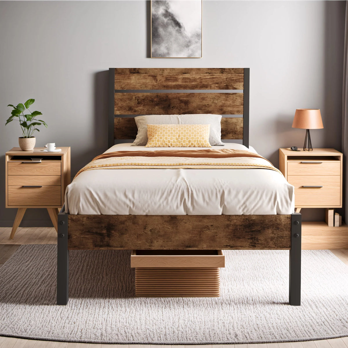 Queen Bed Frame with Wood Headboard and Footboard U36833