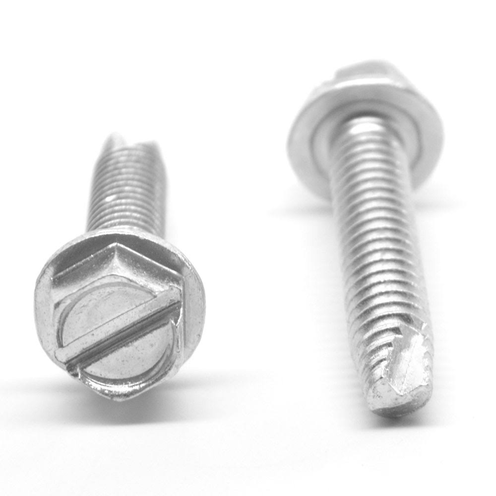 #10-32 x 5/8 Fine Thread Thread Cutting Screw Slotted Hex Washer Head Low Carbon Steel Zinc Plated G463