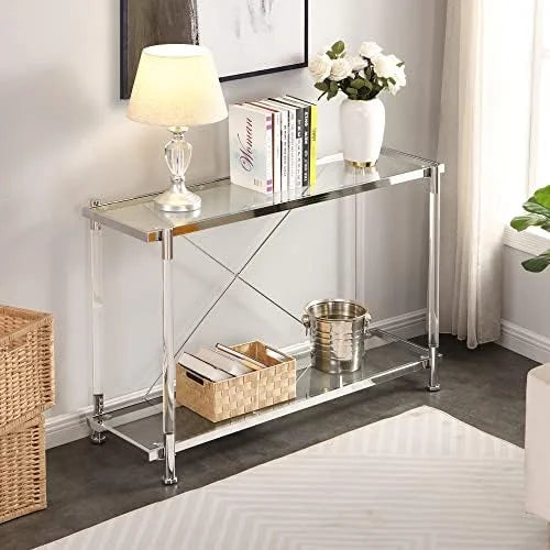 Console Sofa Table with Glass Tabletop and Acrylic Legs W308005