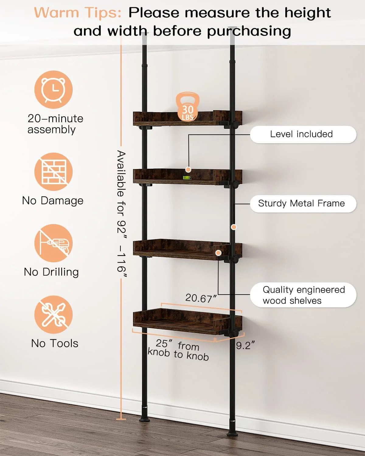 4-Tier Adjustable Wood Over The Toilet Storage N36510