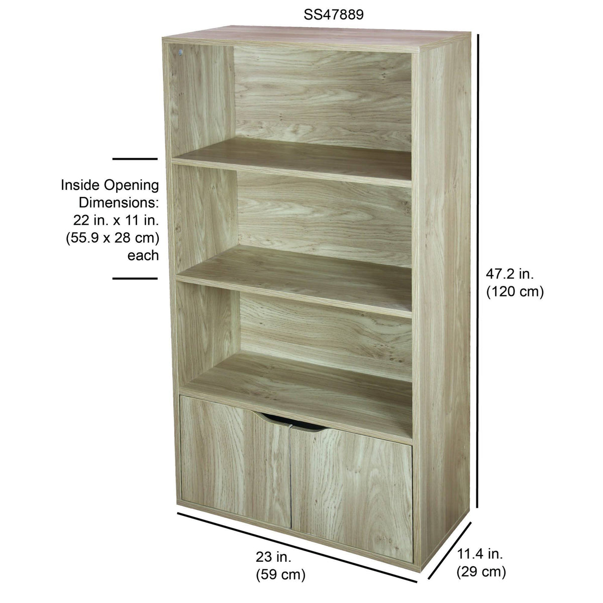 3 Tier Wood Bookcase with Doors J659411