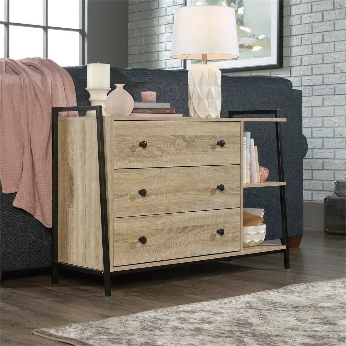 3 Drawer Engineered Wood and Metal Dresser X499