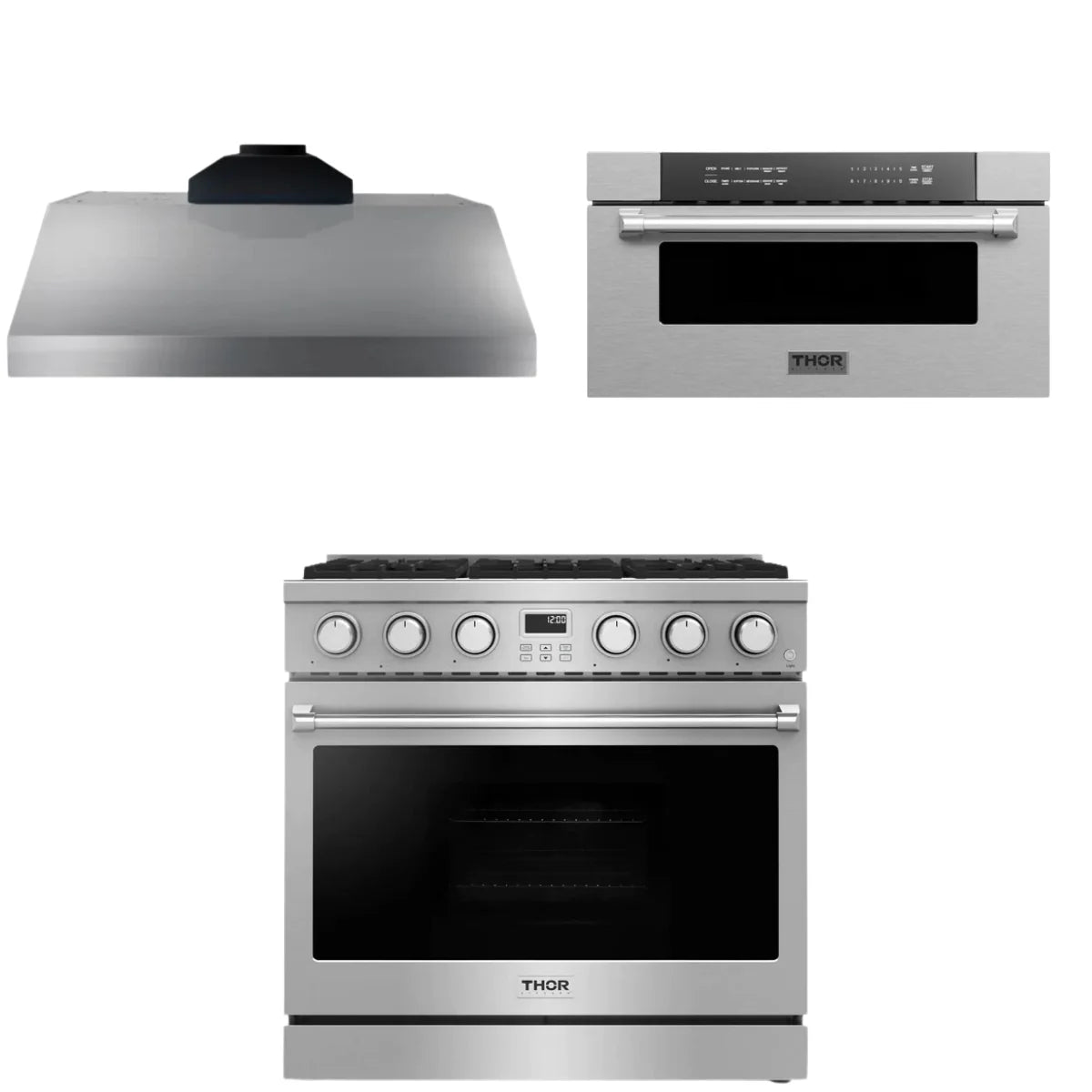 36 Gas Range, Range Hood and Microwave O75151