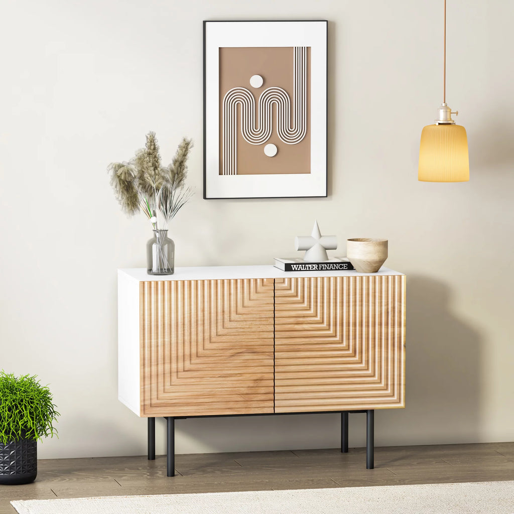 Mid Century Poplar Wood Sideboard Buffet Cabinet with Doors E6981
