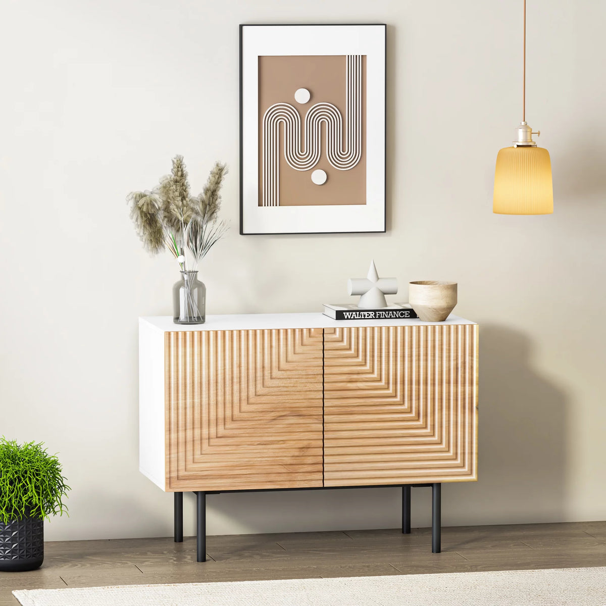 Mid Century Poplar Wood Sideboard Buffet Cabinet with Doors E6981