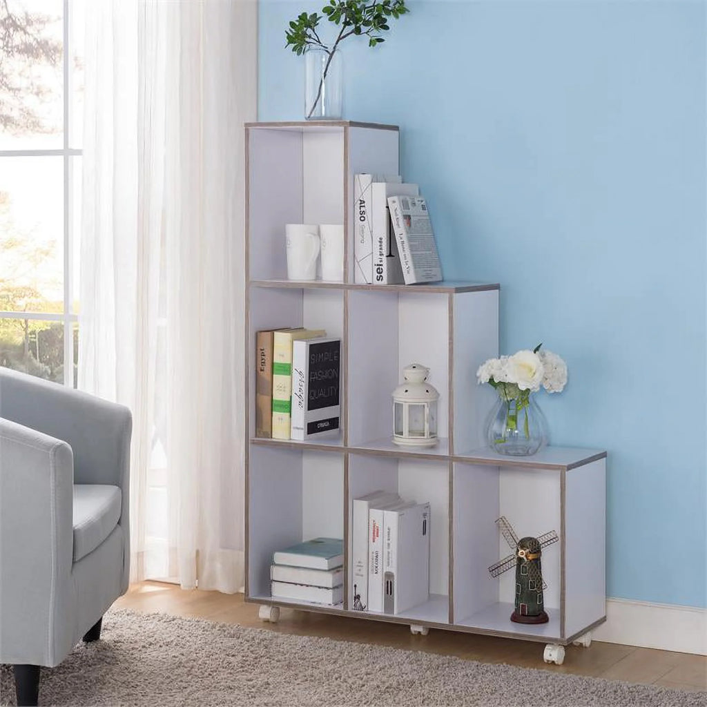 White Wood 6-Compartment Bookcase R119114