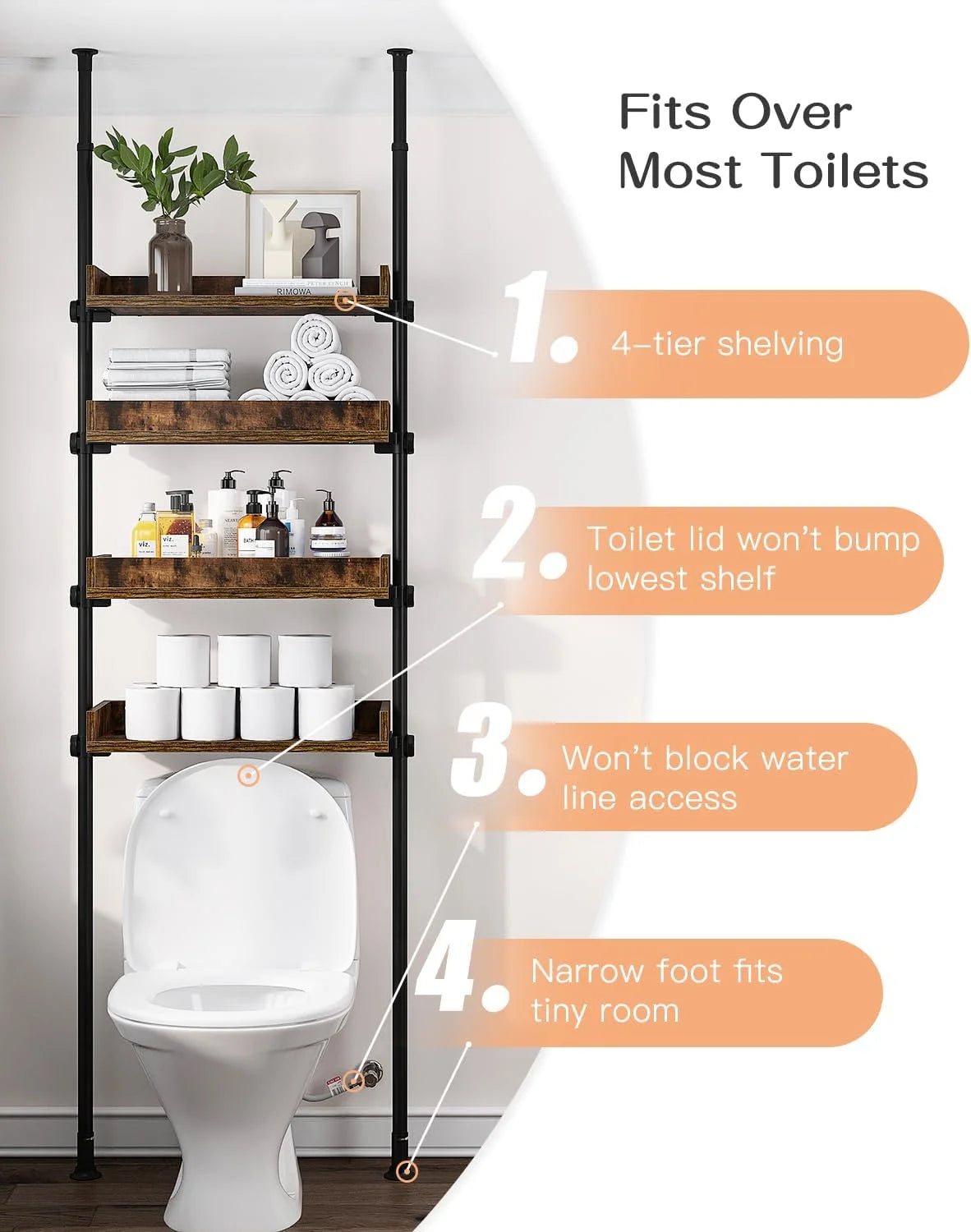4-Tier Adjustable Wood Over The Toilet Storage N36510