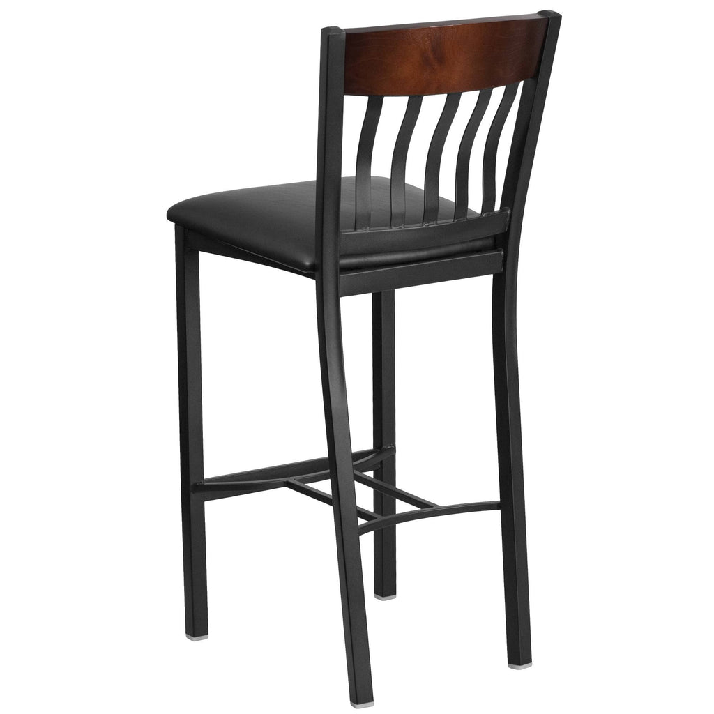 Metal and Walnut Wood Barstool with Vinyl Seat B26602