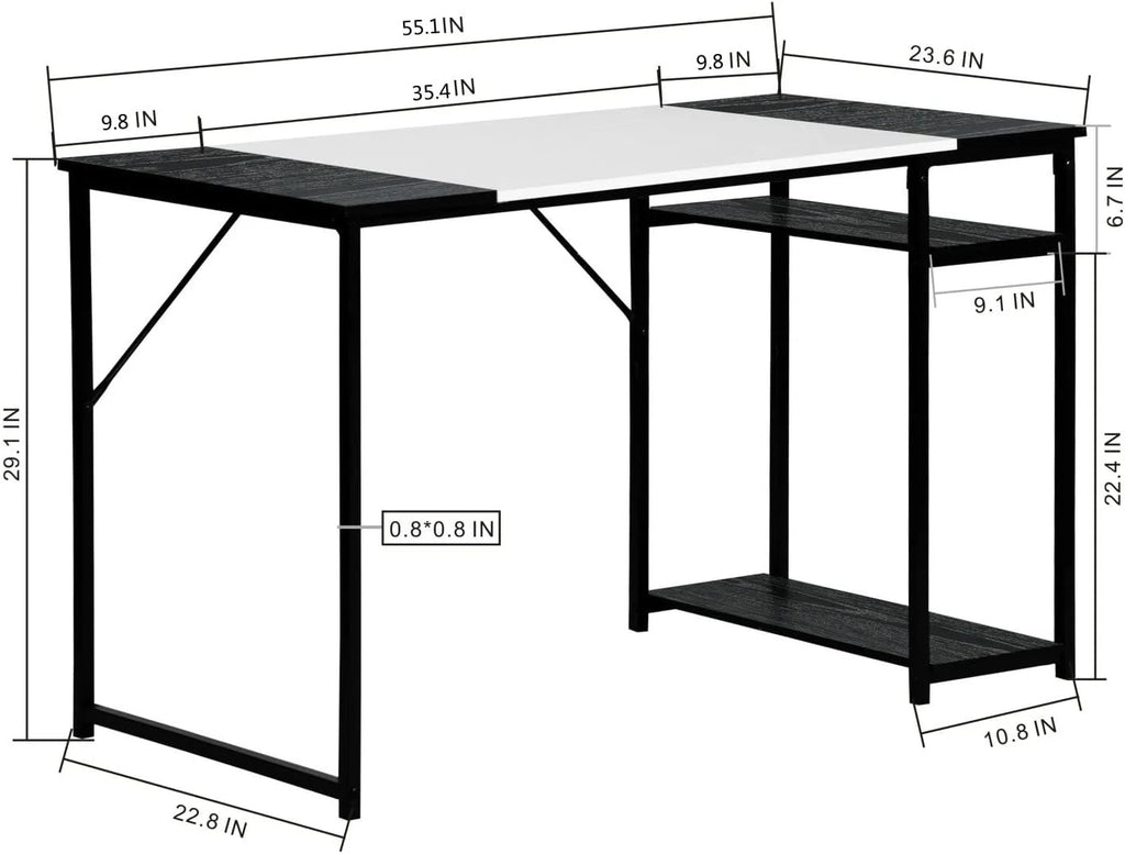 White 55.1 Inch Computer Desk with Shelves M121628
