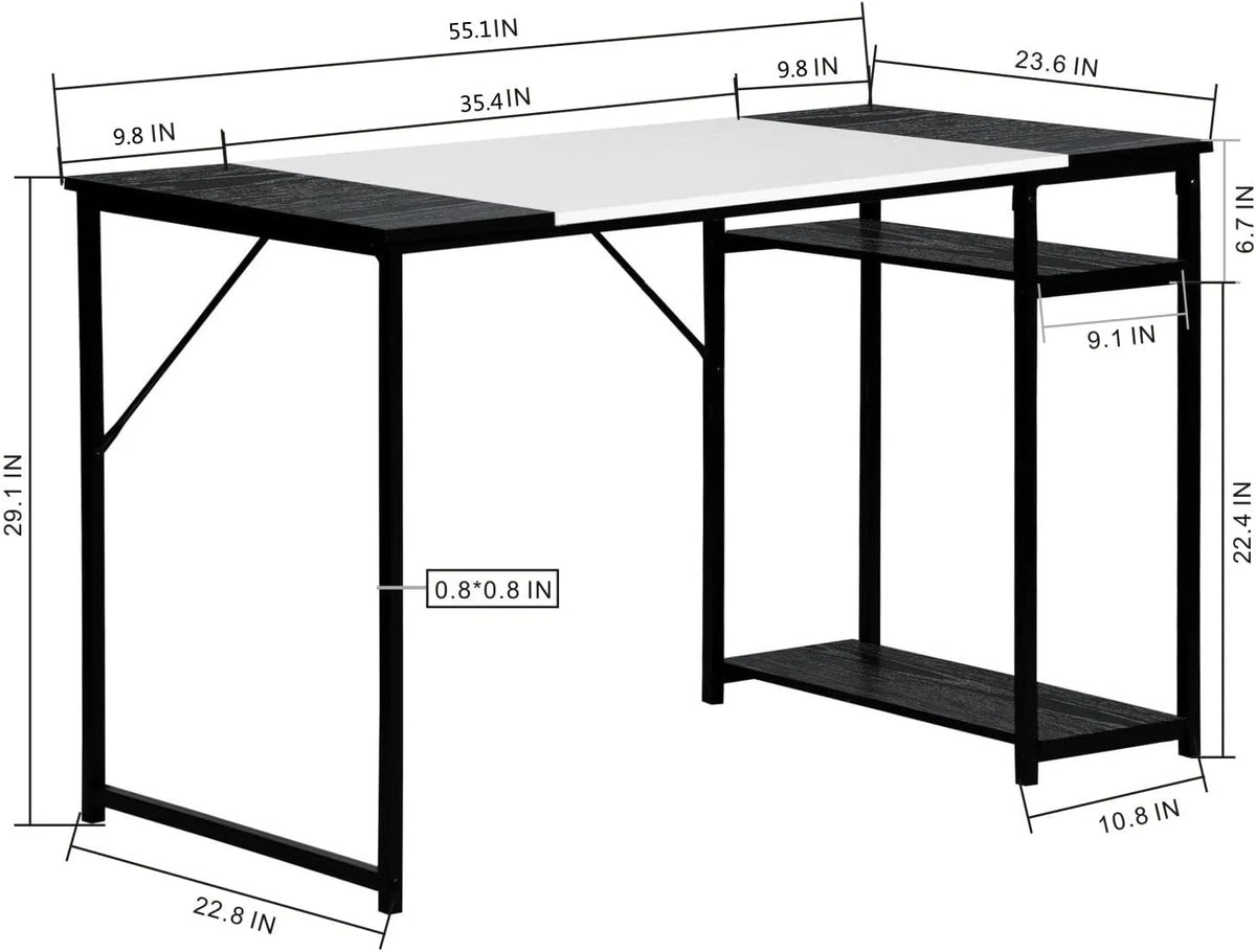 White 55.1 Inch Computer Desk with Shelves M121628