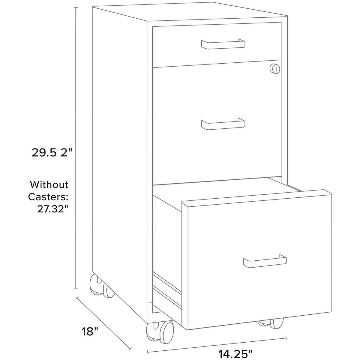 18" Deep 3 Drawer Black Metal File Cabinet T988