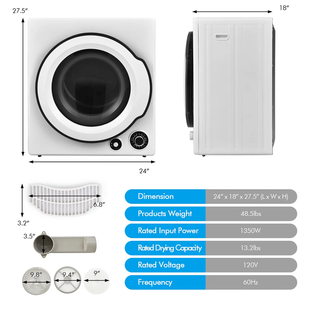1350W Electric Compact Laundry Dryer 13.2 LBS G9849