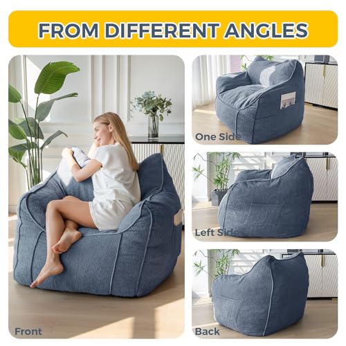 Beige Large Fluffy Bean Bag Chair with Armrest V68222