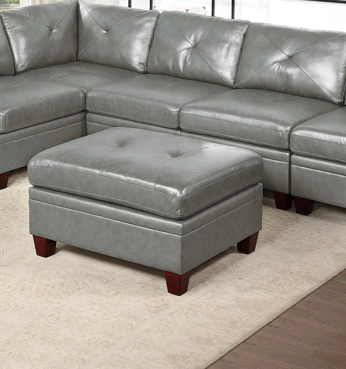 Genuine Leather Tufted Ottoman M32050
