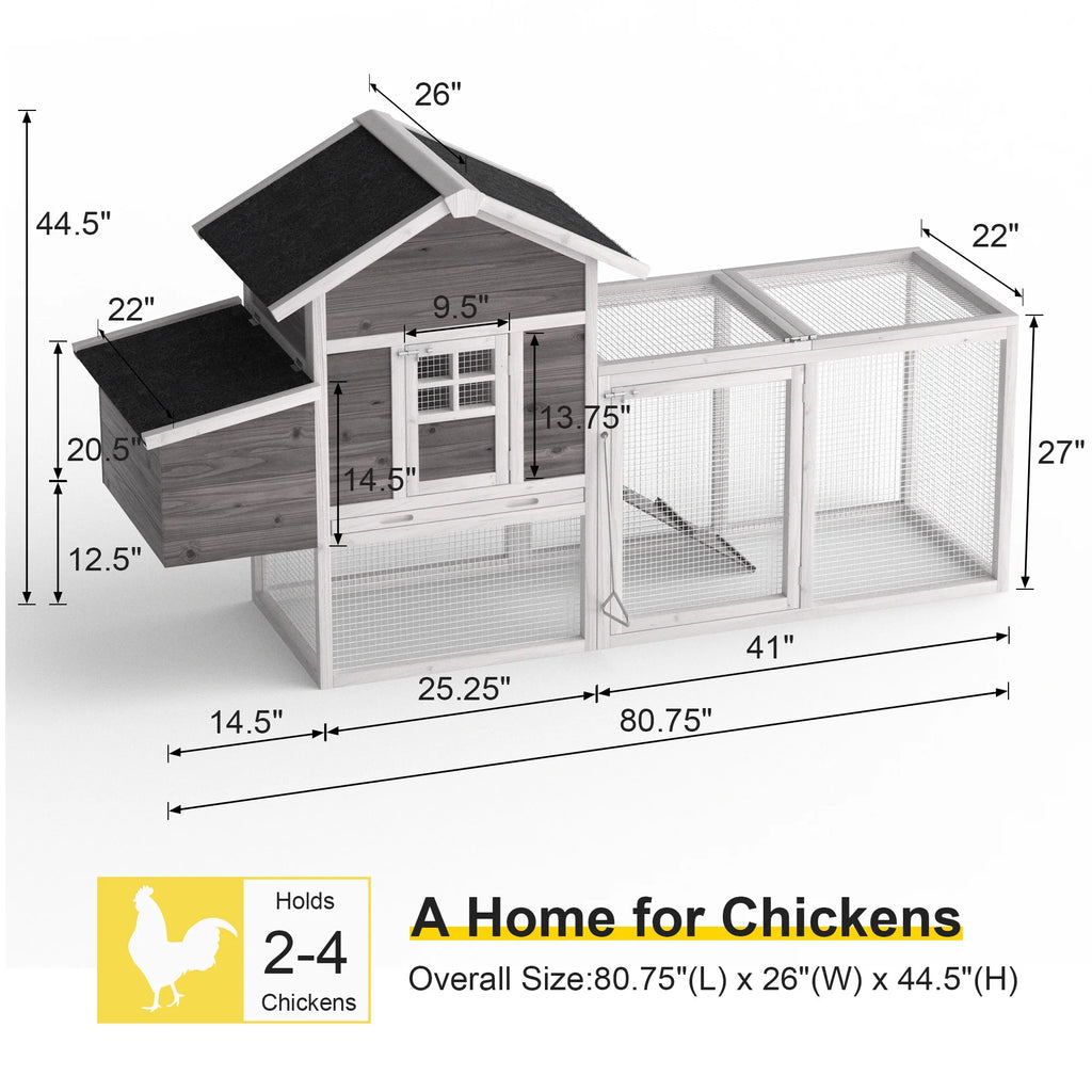 80" 2 Tier Wooden Chicken Coop with Pull Out Tray & Ramp X88543