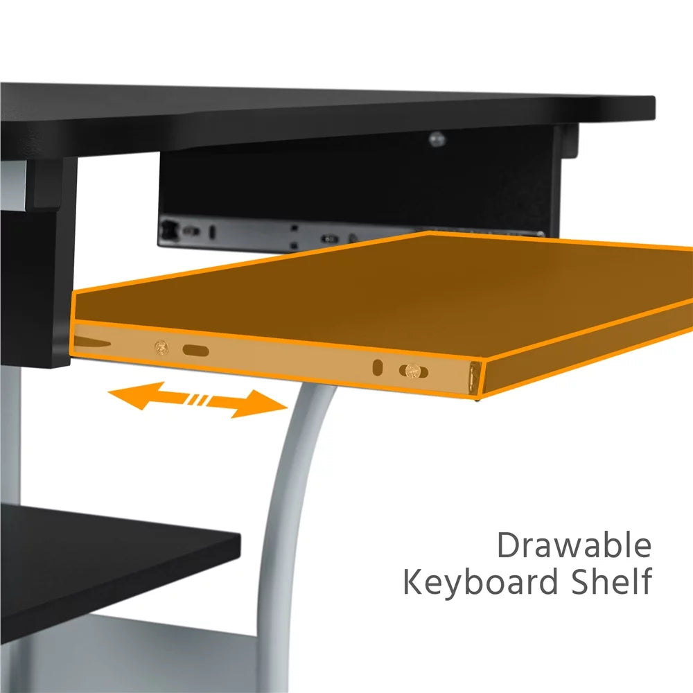 Black 3 Tiers Computer Desk with Outlet Printer Shelf R75979