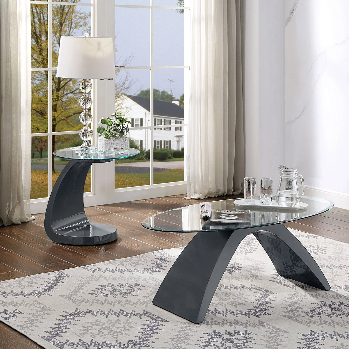 Glass Top 2-Piece Coffee Table Set J1883