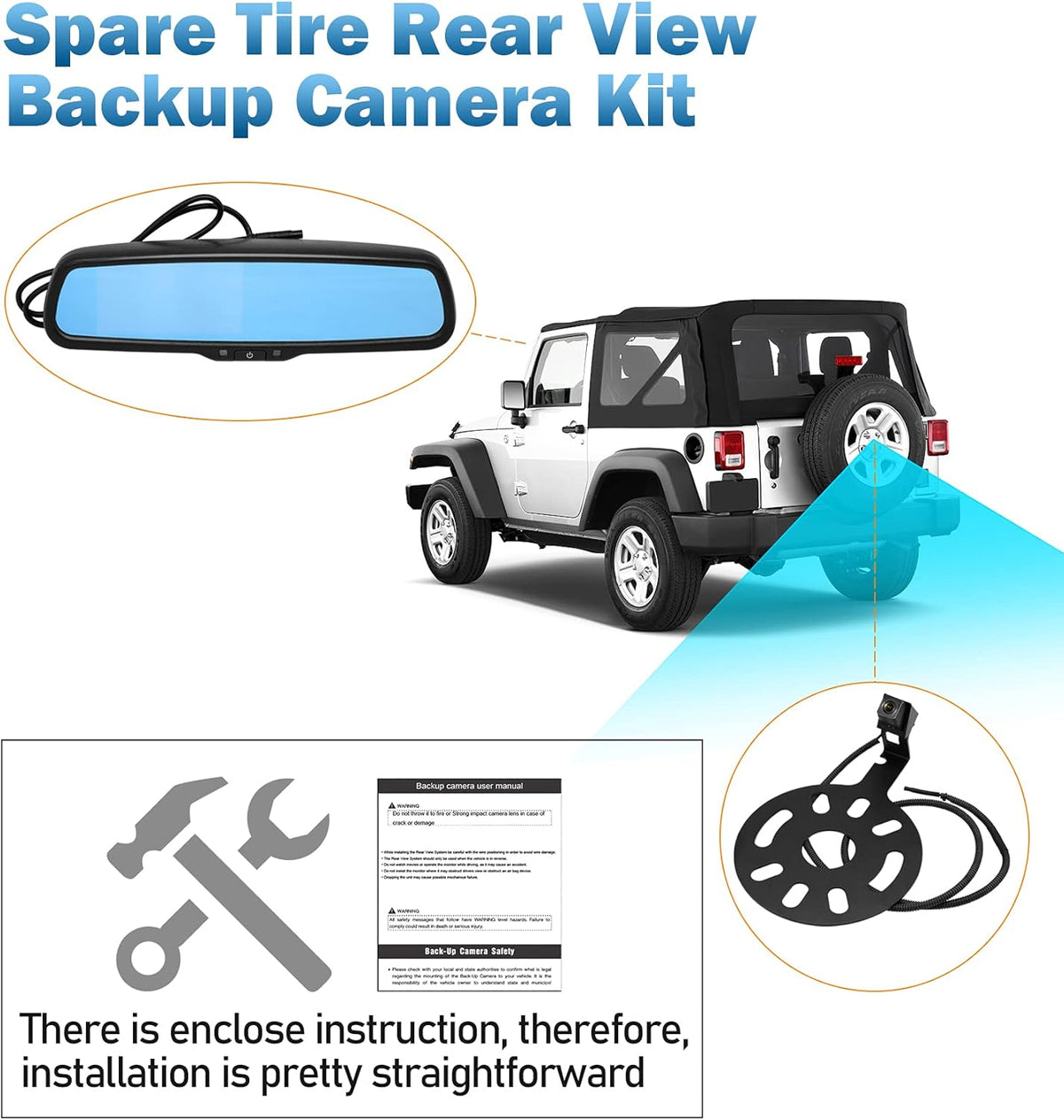 Spare Tire Rear View Backup Camera with 4.3" Anti-Glare Mirror Monitor C95688