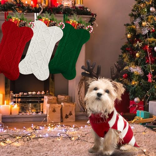 18 Inch Knitted Dog Christmas Stocking 3 Pack K760975