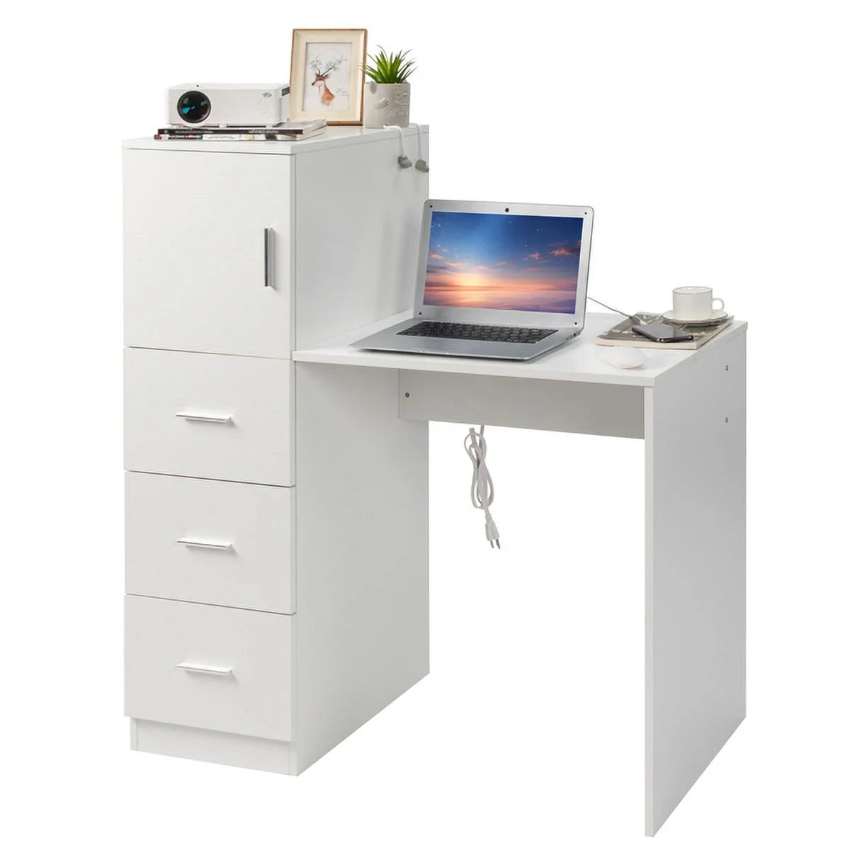 White Office Desk with 3 Storage Drawers J43710