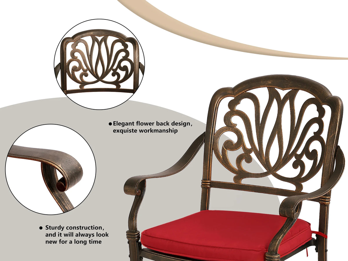 5 Piece Cast Aluminum Patio Dining Set with Red Cushion S78521