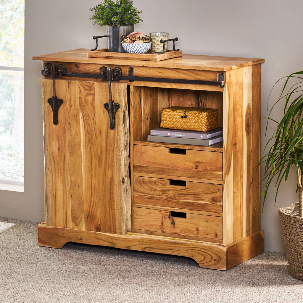 Acacia Wood Live Edge Sideboard with Sliding Door G22744