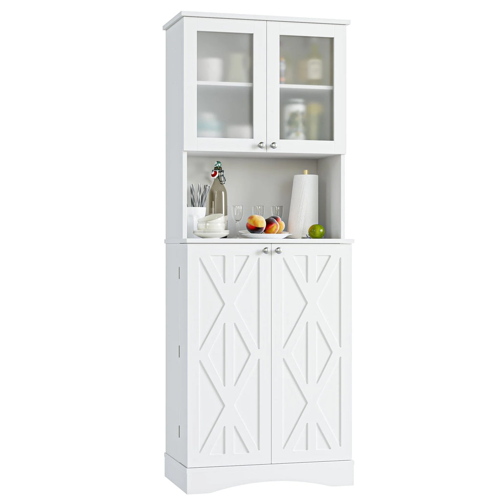 63'' White 4 Door Kitchen Storage Cabinet with Adjustable Shelves K977