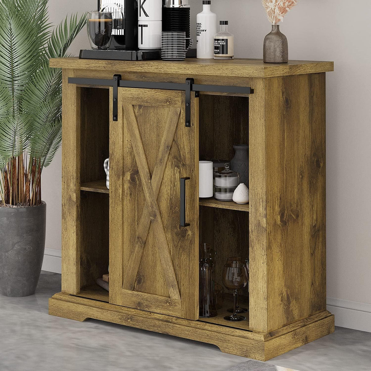 Rustic Storage Cabinet with Sliding Barn Doors L961