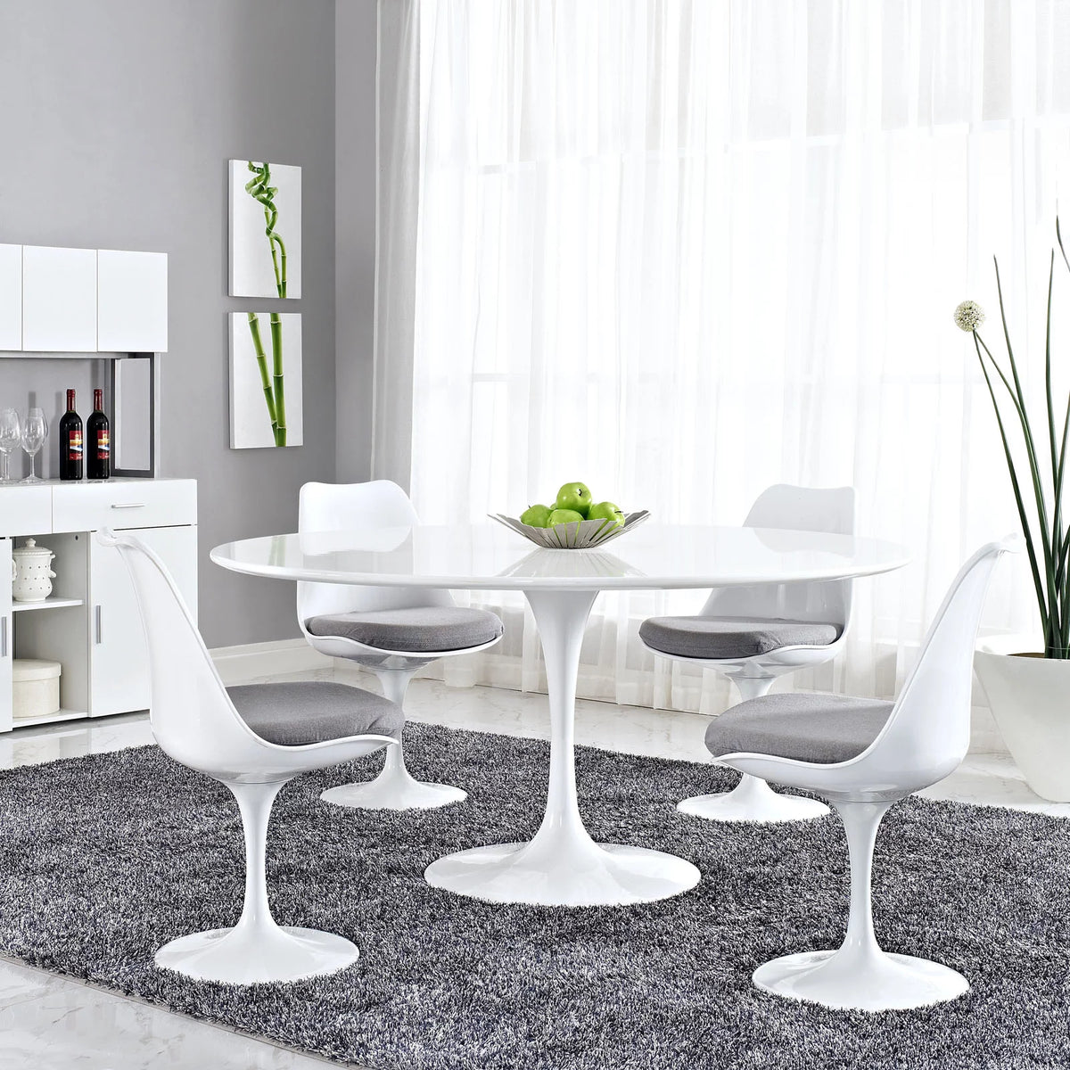 60" Round Wood Top Dining Table in White Q738