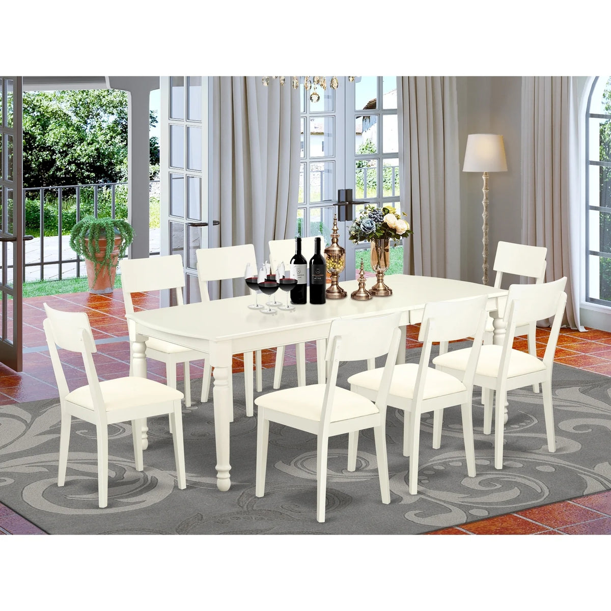 9 Pc Kitchen Table And Chair Set Linen White B39178