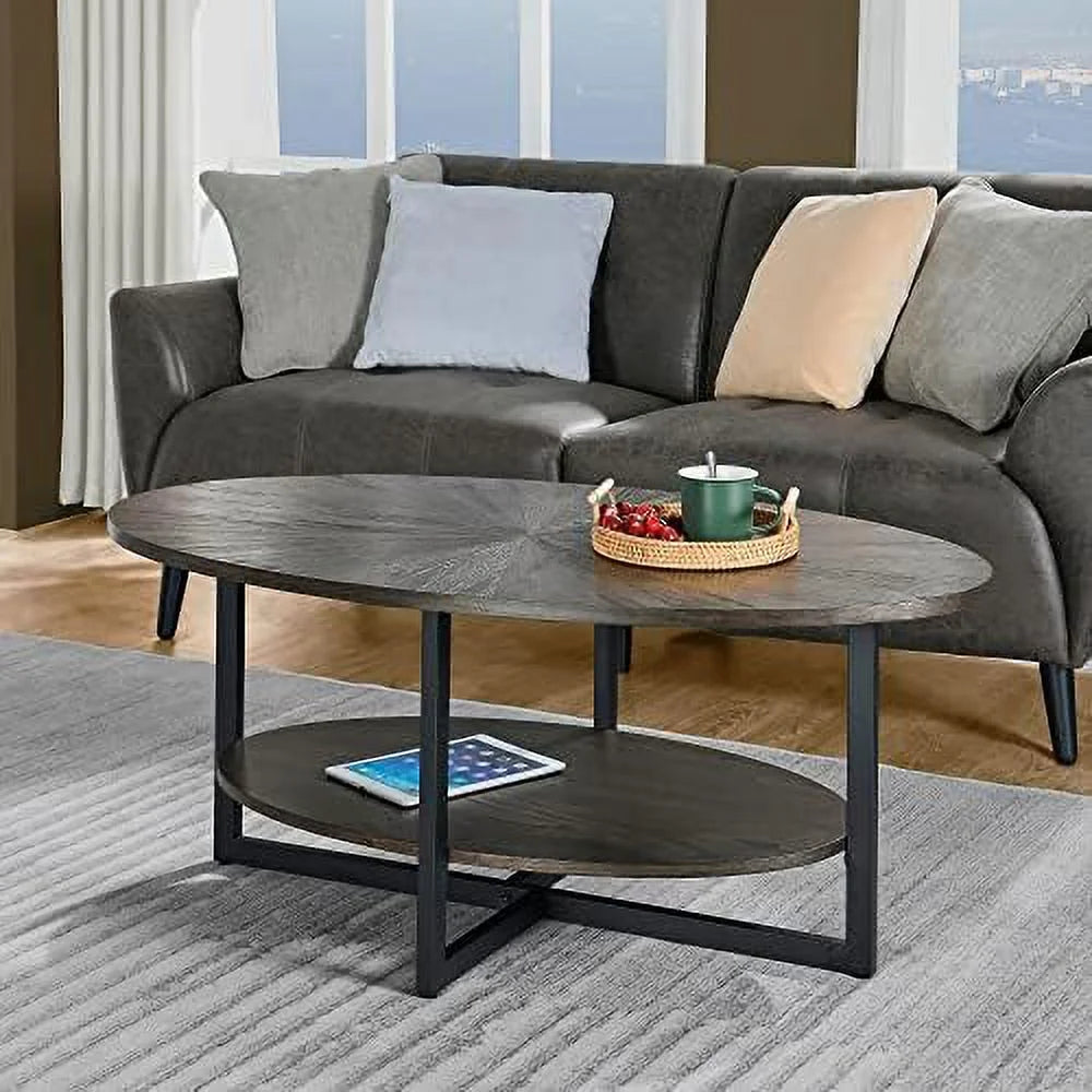 Oval Coffee Table with Umbrella Shaped Top Solid Wood Rustic Brown N244469