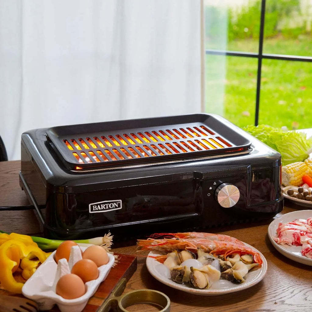 Electric Smokeless Indoor Infrared BBQ Grill with Non-Stick Grate and Drip Tray, Black F93214