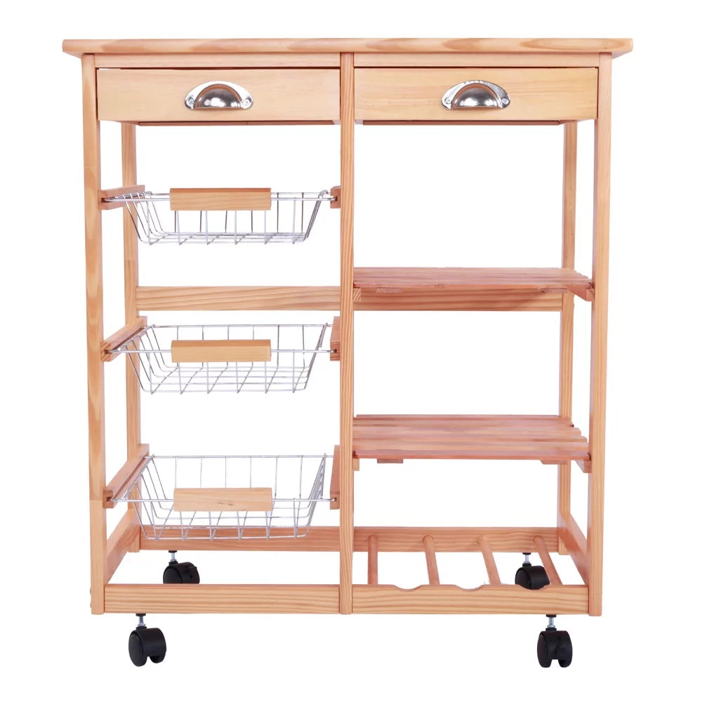 Rolling Wood Kitchen Cart with Drawers W99239