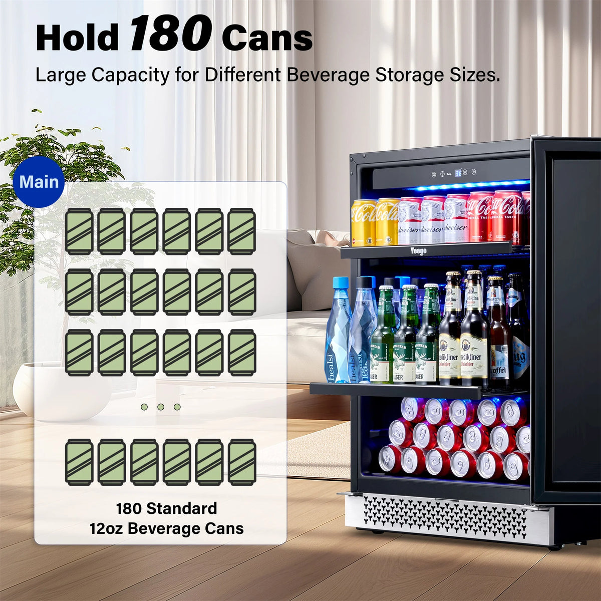 24'' 180 Cans Beverage Refrigerator Built-in or Freestanding B2812