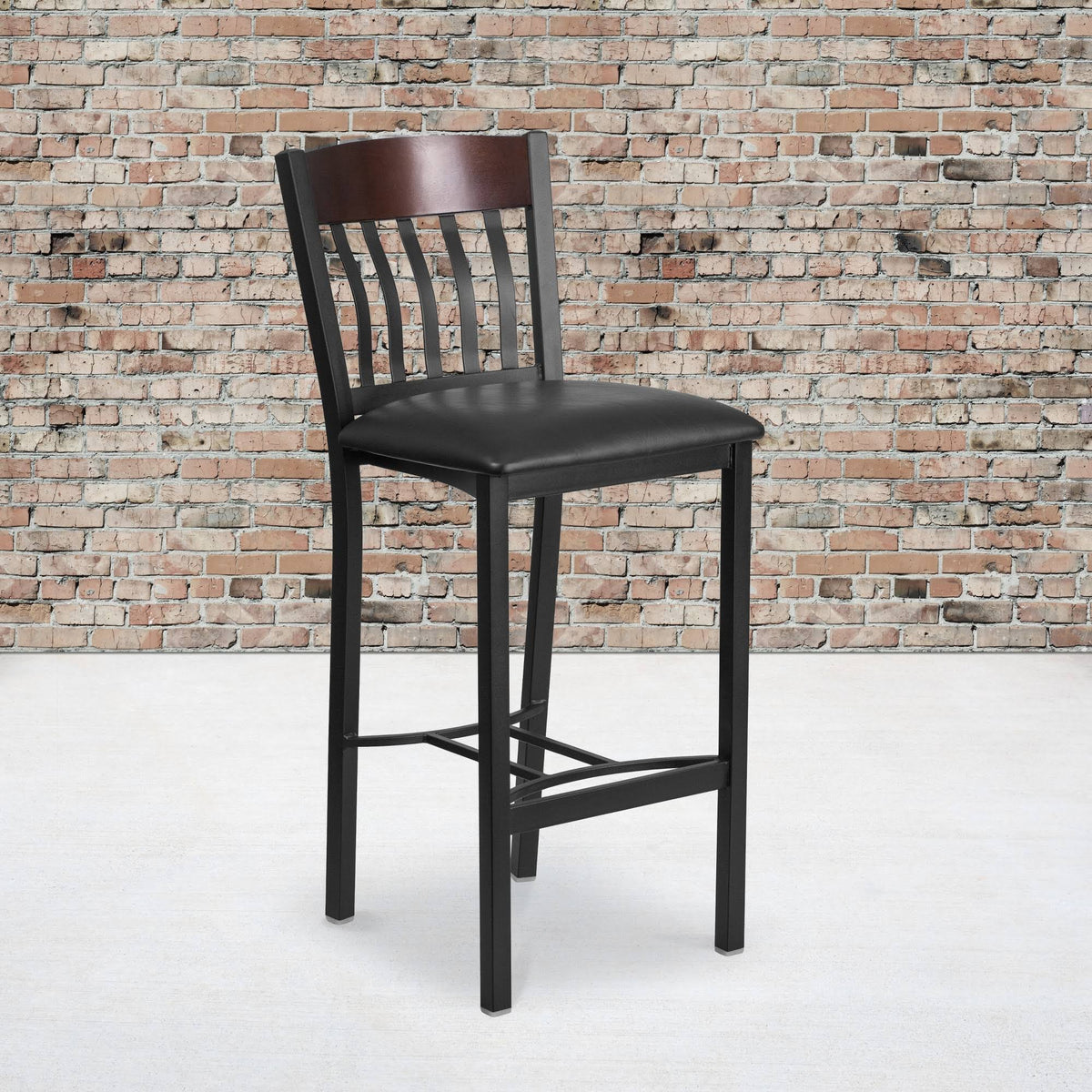 Metal and Walnut Wood Barstool with Vinyl Seat B26602